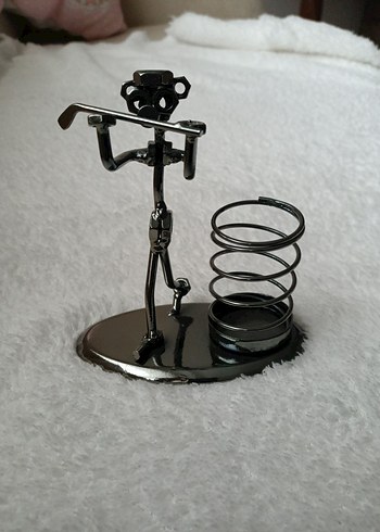 Metal Golfçü Figürlü Siyah Kalemlik - Görsel 2