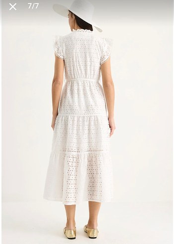 Dantel Detaylı Beyaz Bohem Uzun Elbise - Görsel 5