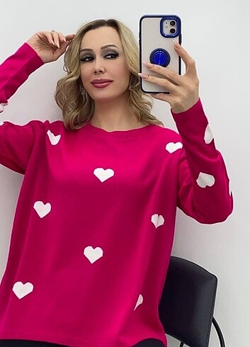 Diğer BİSİKLET YAKA KALPLİ TRİKO KAZAK BLUZ