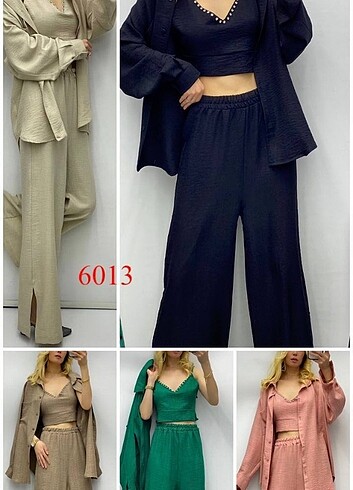 Diğer Yazlık Gömlek Taşlı Crop Pantolon Üçlü Takım