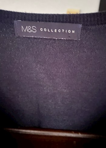 Marks Spencer v Yaka lacivert Kadın Midi Triko - Görsel 2