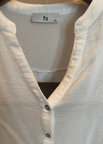 Faik Sönmez ekru Kadın Keten V Yaka Gömlek - Görsel 3