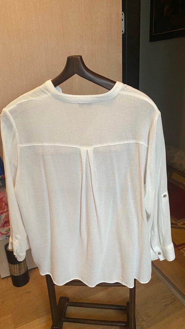 Faik Sönmez ekru Kadın Keten V Yaka Gömlek - Görsel 2