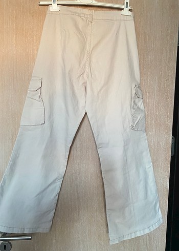 H&M Bej Kemerli Bol Kesim Kadın kargo Pantolon