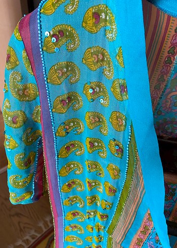 Bohem Çok Renkli V Yaka Salaş kruvaze pareo - Görsel 3