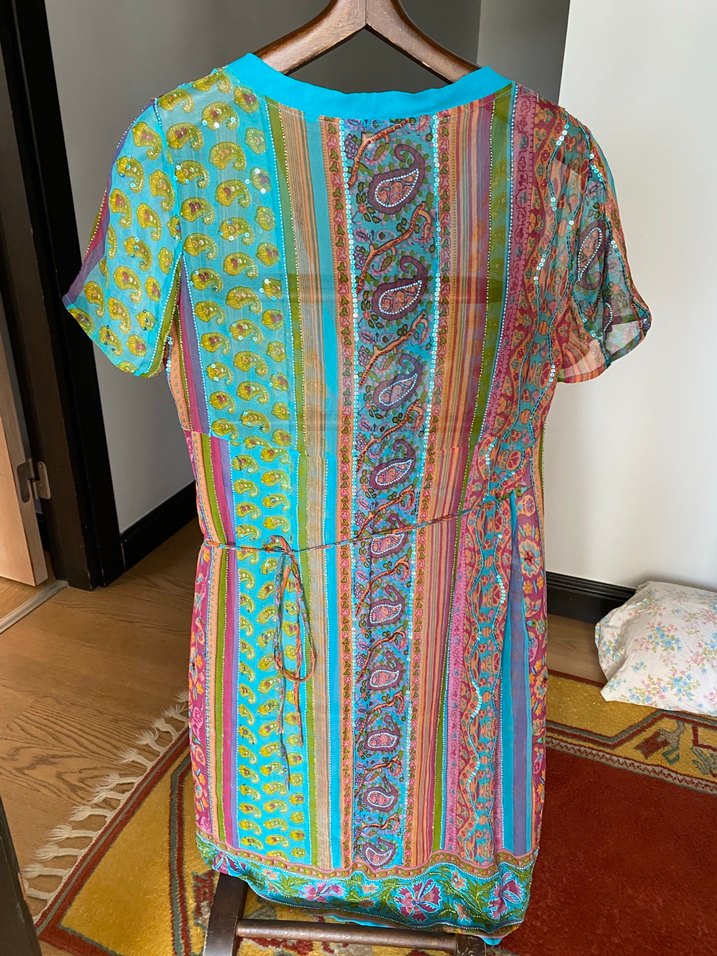 Bohem Çok Renkli V Yaka Salaş kruvaze pareo - Görsel 2