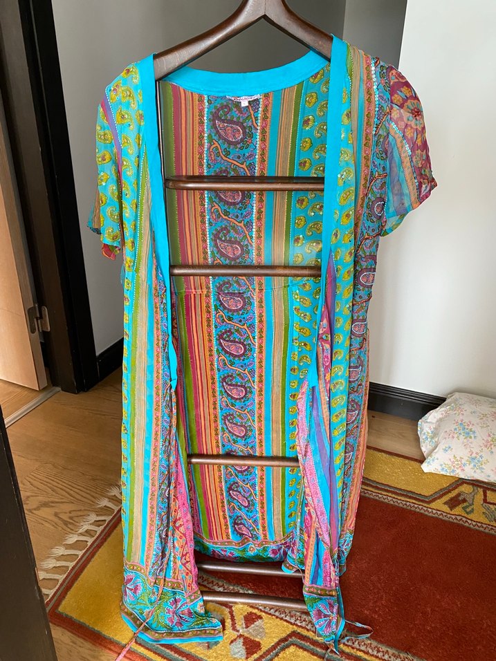 Bohem Çok Renkli V Yaka Salaş kruvaze pareo - Görsel 5