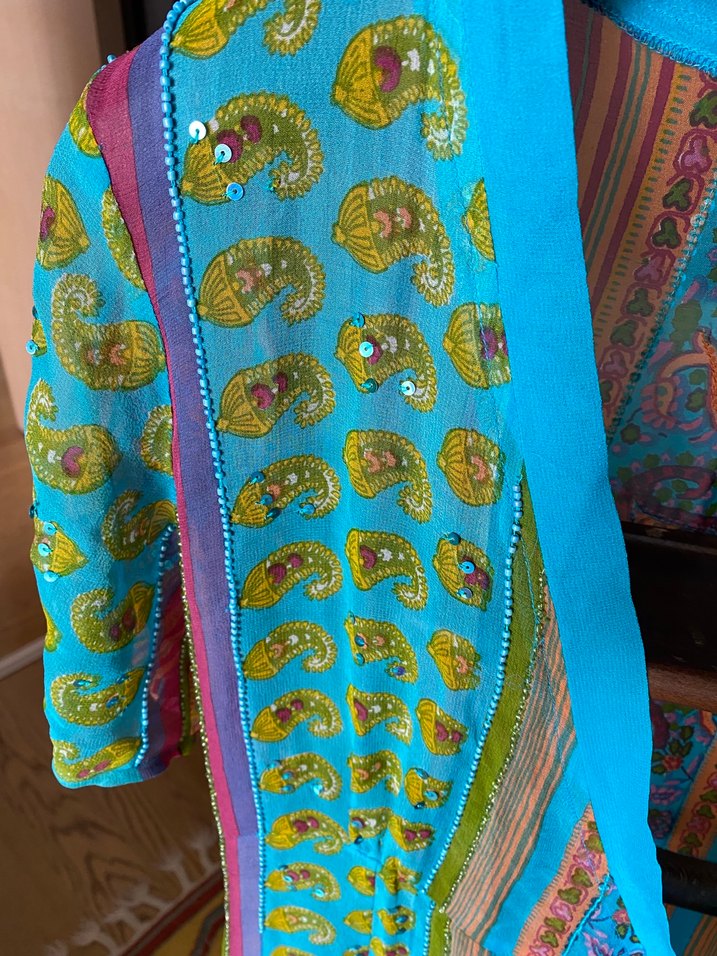 Bohem Çok Renkli V Yaka Salaş kruvaze pareo - Görsel 3