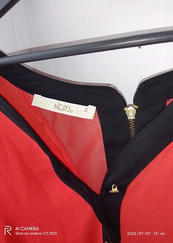 V Yakalı, Fermuarlı Kırmızı Kadın Bluz - Görsel 4