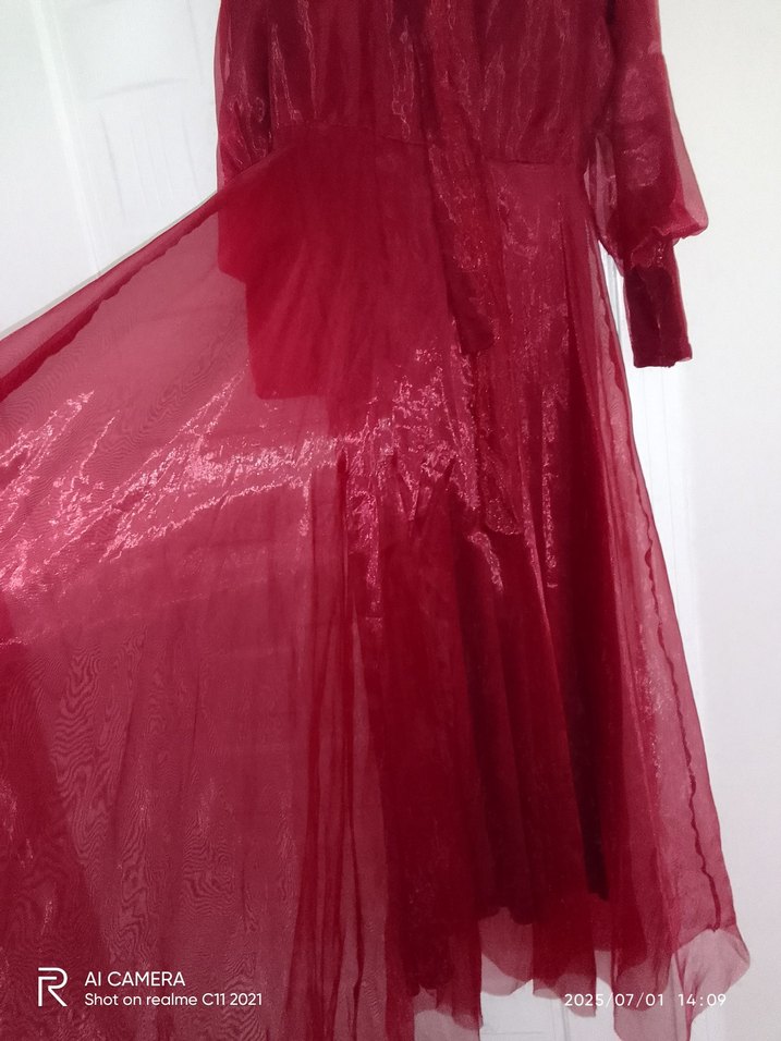 Bordo Uzun Kollu Yüksek Yakalı Kadın Elbise - Görsel 3