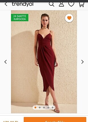 Trendyolmilla bordo kruvaze yırtmaçlı elbise