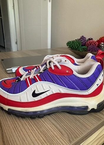 Nike Air Max 98 Bayan Kısa Spor Ayakkabı Beyaz Mor Kırmızı 