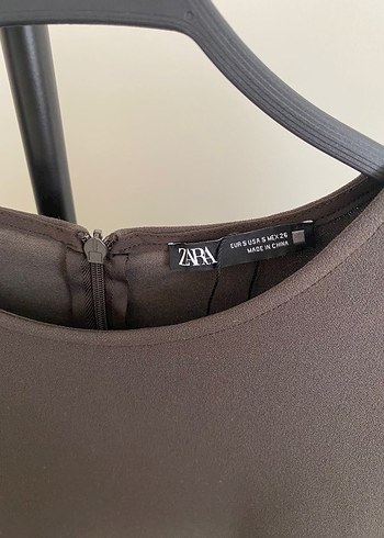 s Beden kahverengi Renk Zara Vatkalı Drapeli Koyu Kahverengi Elbise