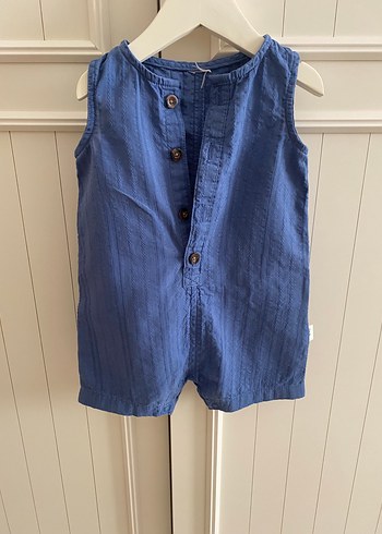Düğmeli Koyu Mavi Erkek Bebek Denim Tulum