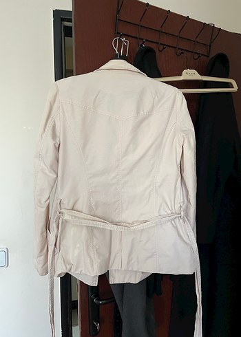 Bej Kadın Keten Düğmeli Trençkot - Görsel 3