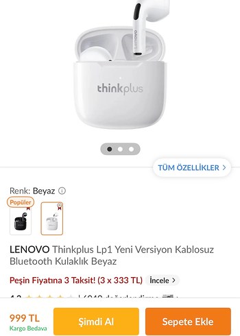 Beyaz Lenovo Kablosuz Kulaklık - Görsel 5