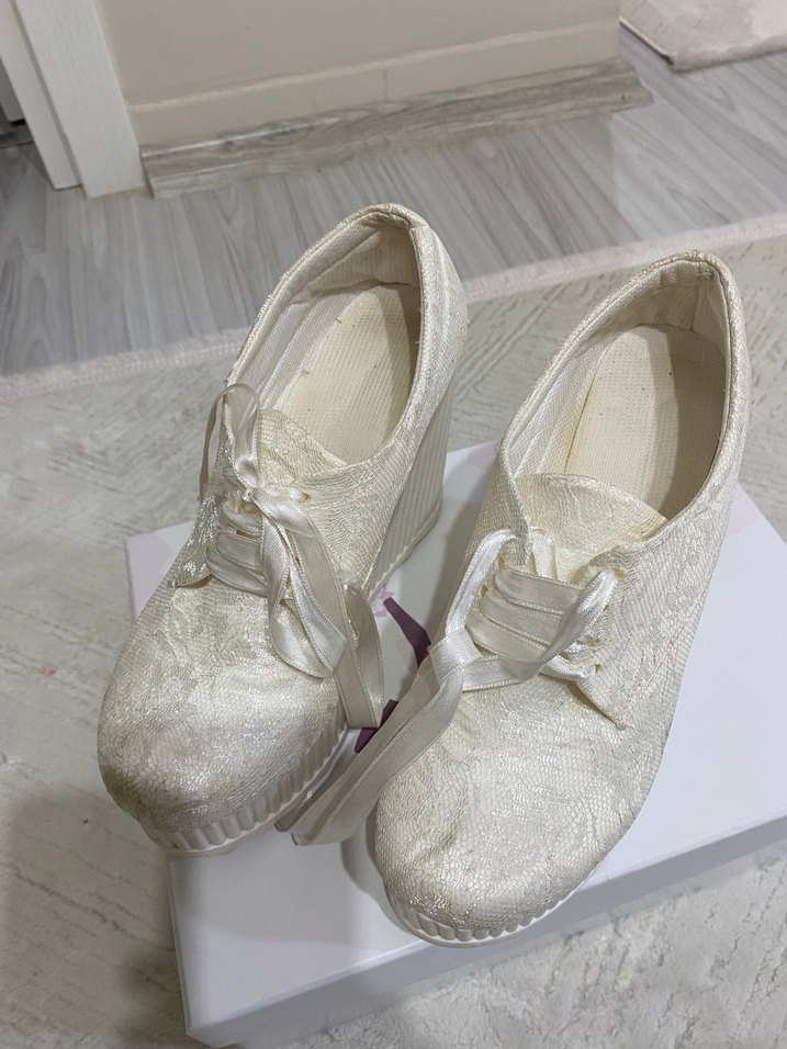 Kadın Beyaz düğün gelin Ayakkabısı - Görsel 4