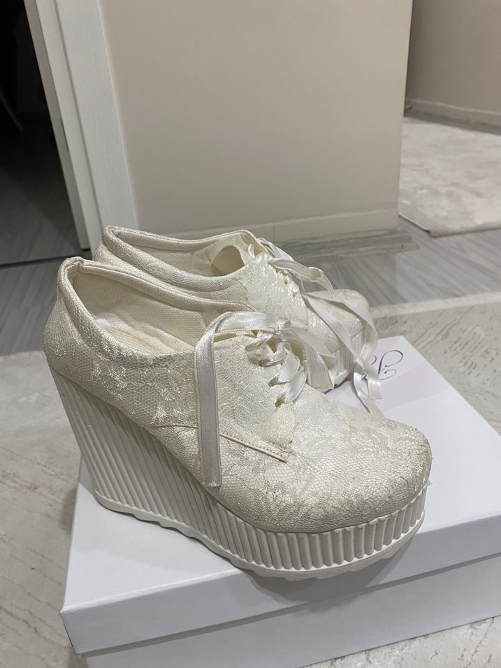 Kadın Beyaz düğün gelin Ayakkabısı - Görsel 2