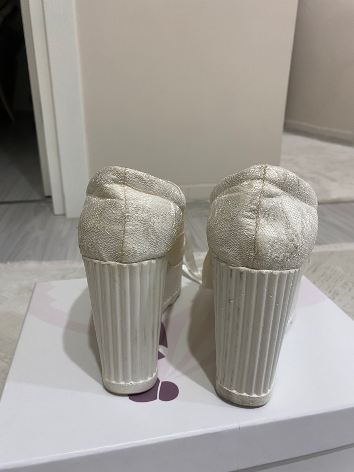 Kadın Beyaz düğün gelin Ayakkabısı - Görsel 5