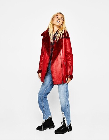 Giyilmedii Bershka içi kürklü biker mont