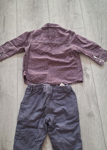 1 Yaş Beden Gri Denim Bebek Erkek Gömlek ve Pantolon Takımı