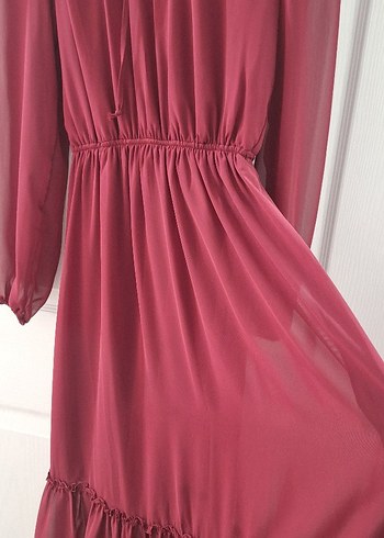 Bordo Uzun Kollu Salaş Kadın Elbise - Görsel 5