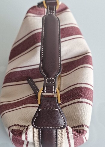 Bordo ve Gri Çizgili Fermuarlı Kadın Çantası - Görsel 5