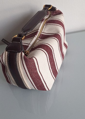 Bordo ve Gri Çizgili Fermuarlı Kadın Çantası - Görsel 2