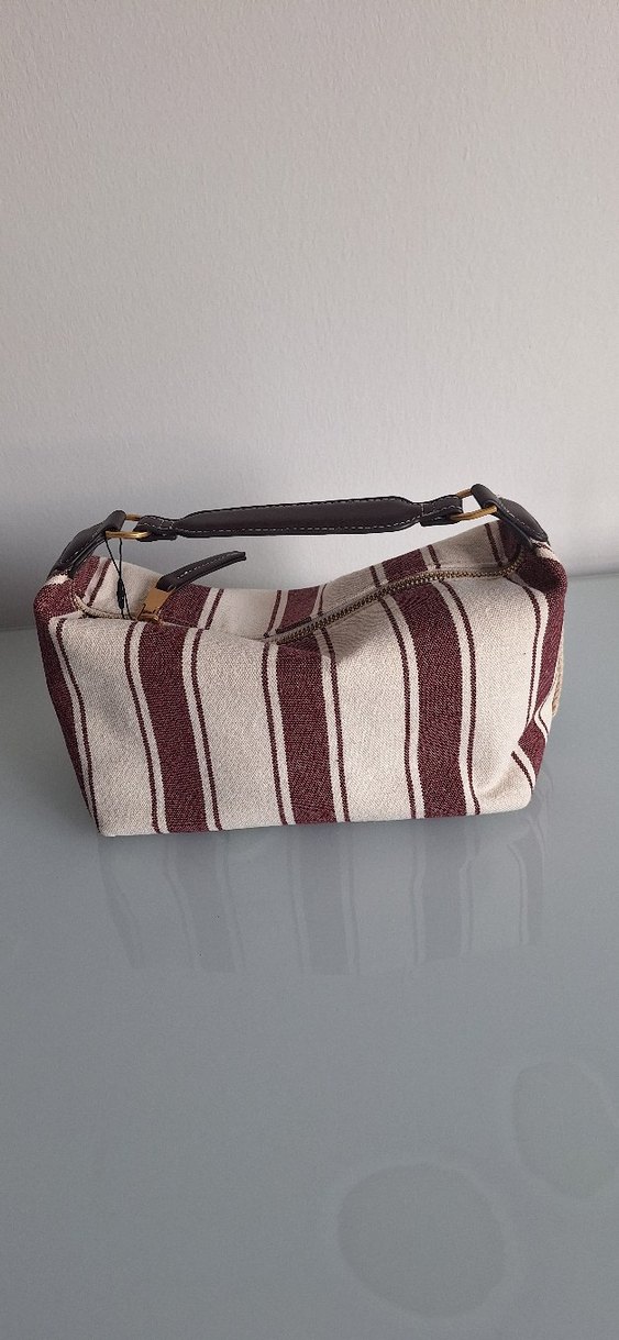 Bordo ve Gri Çizgili Fermuarlı Kadın Çantası - Görsel 4