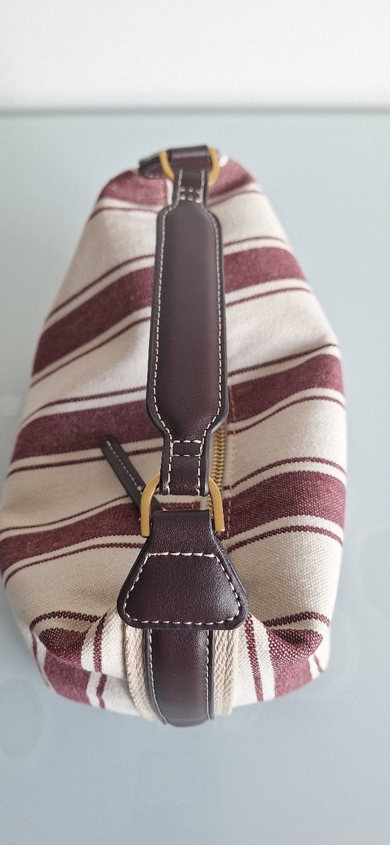 Bordo ve Gri Çizgili Fermuarlı Kadın Çantası - Görsel 5