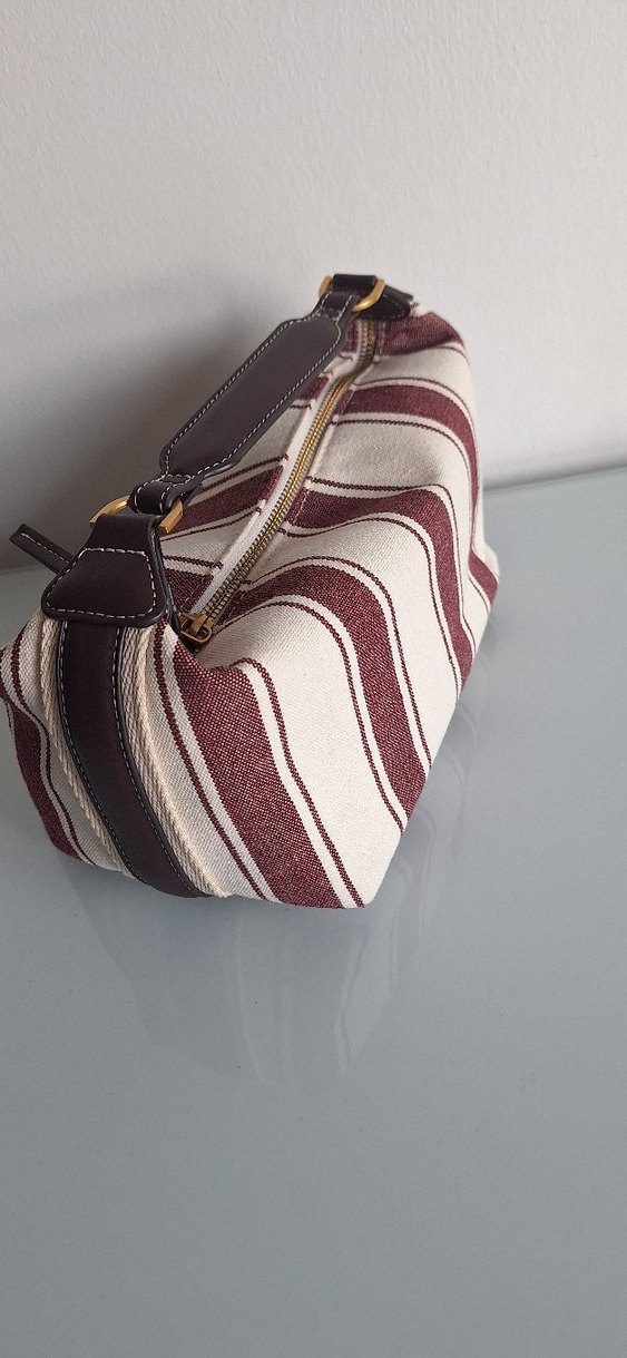 Bordo ve Gri Çizgili Fermuarlı Kadın Çantası - Görsel 2