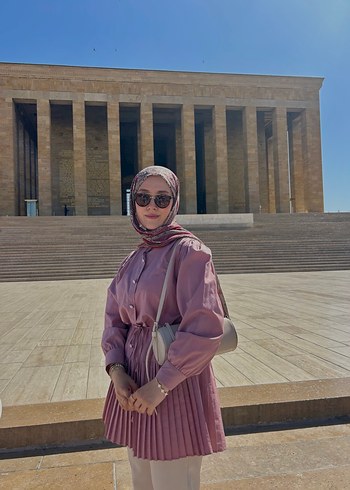 xl Beden pembe Renk Pembe Uzun Kollu Piliseli Tunik tesettür