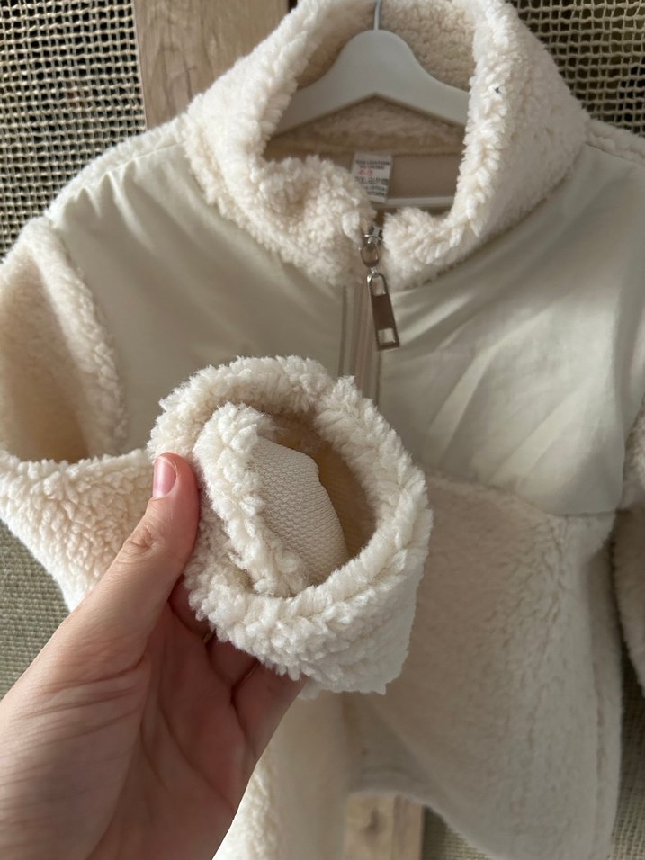 Beyaz Kısa Peluş Fermuarlı Ceket - Görsel 3