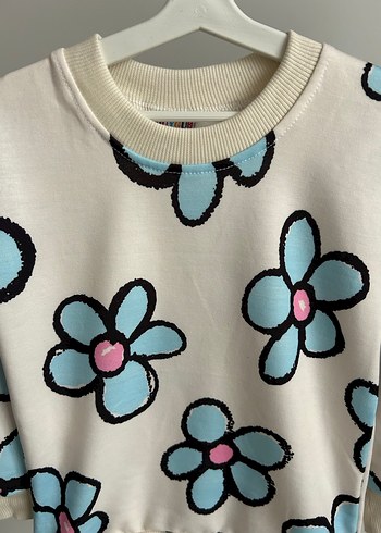 Kız Çocuk Çiçek Desenli Pamuklu Sweatshirt - Görsel 2