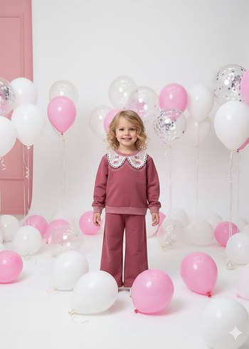 Dantel Yaka Nakışlı Bebek Kız Takımı - Görsel 3