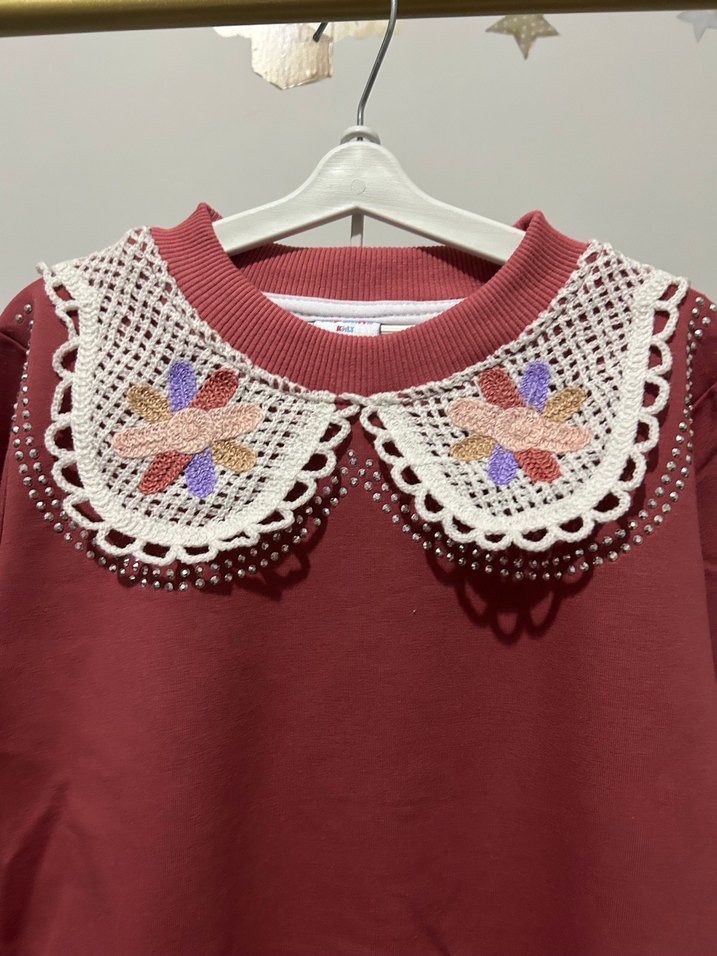 Dantel Yaka Nakışlı Bebek Kız Takımı - Görsel 2