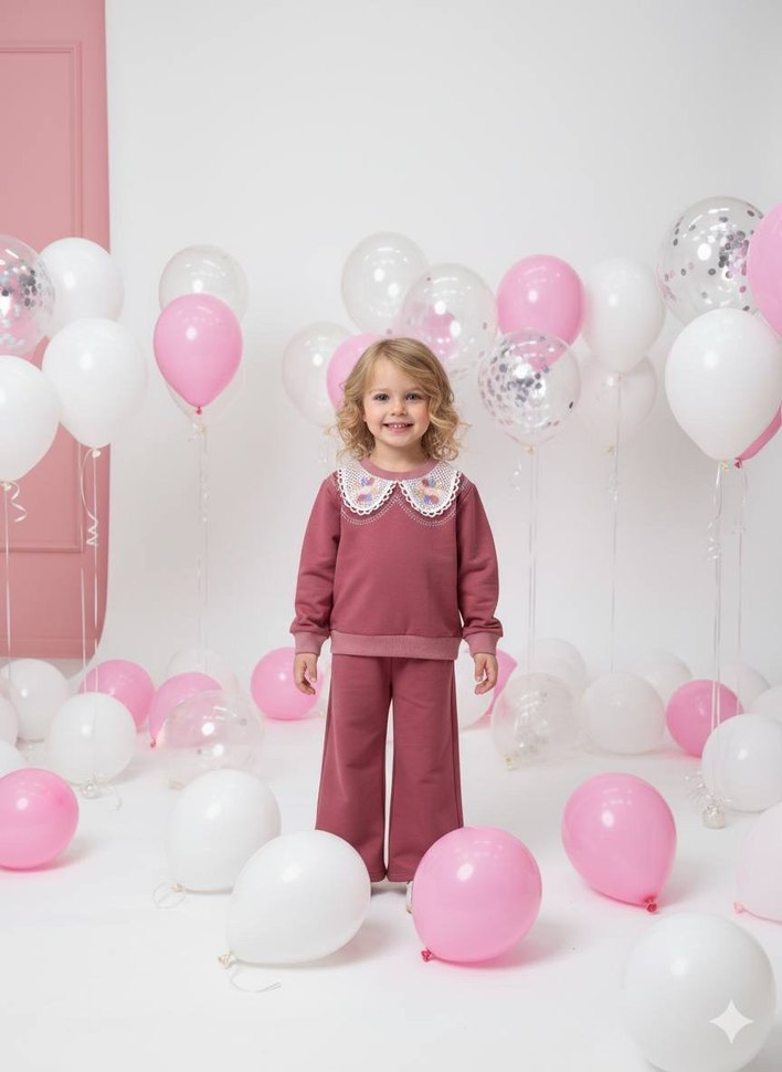 Dantel Yaka Nakışlı Bebek Kız Takımı - Görsel 3