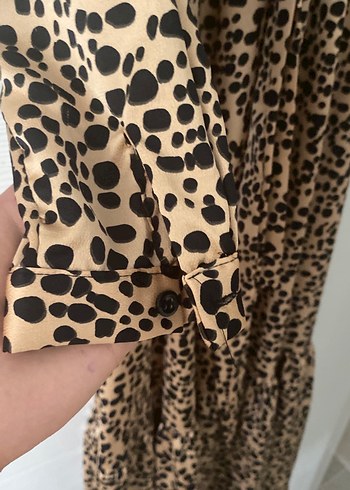 40 Beden kahverengi Renk Kahverengi Leopar Desenli Uzun Elbise