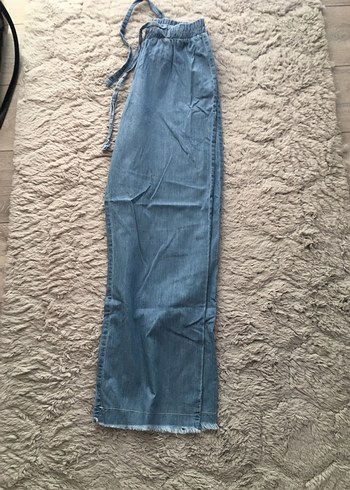 Kadın Mavi Kot Bol Kesim Kemerli Pantolon - Görsel 2