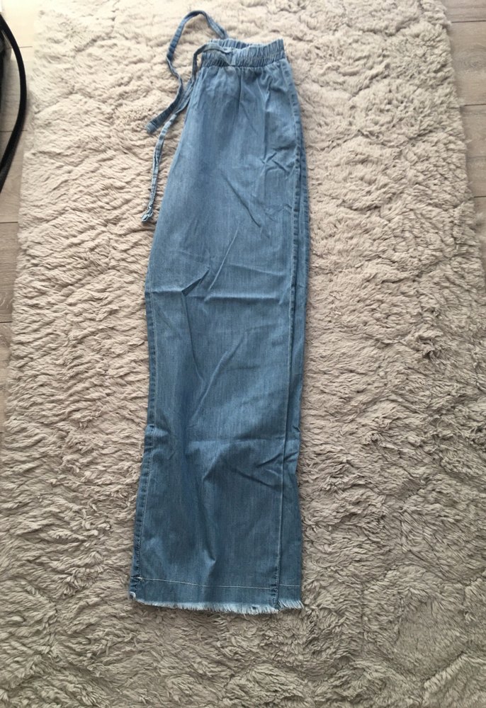 Kadın Mavi Kot Bol Kesim Kemerli Pantolon - Görsel 2