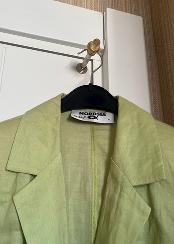 Düğmeli Yeşil Keten Uzun Ceket - Görsel 3