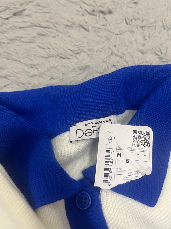 Mavi Beyaz Çizgili Örgü Kadın Kazak - Görsel 3