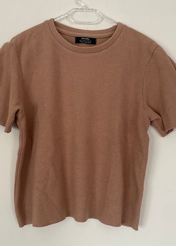 Bej Keten Kısa Kollu Salaş Tişört - Görsel 2