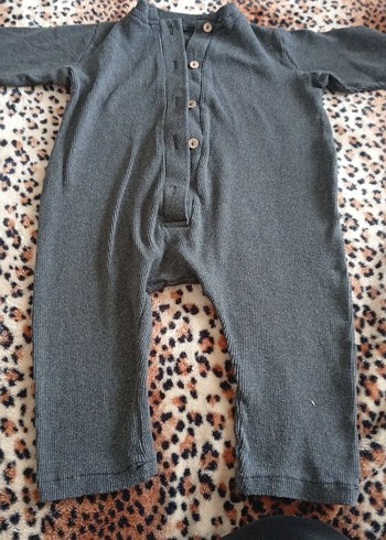 Gri Düğmeli Uzun Kollu Bebek Tulum - Görsel 4