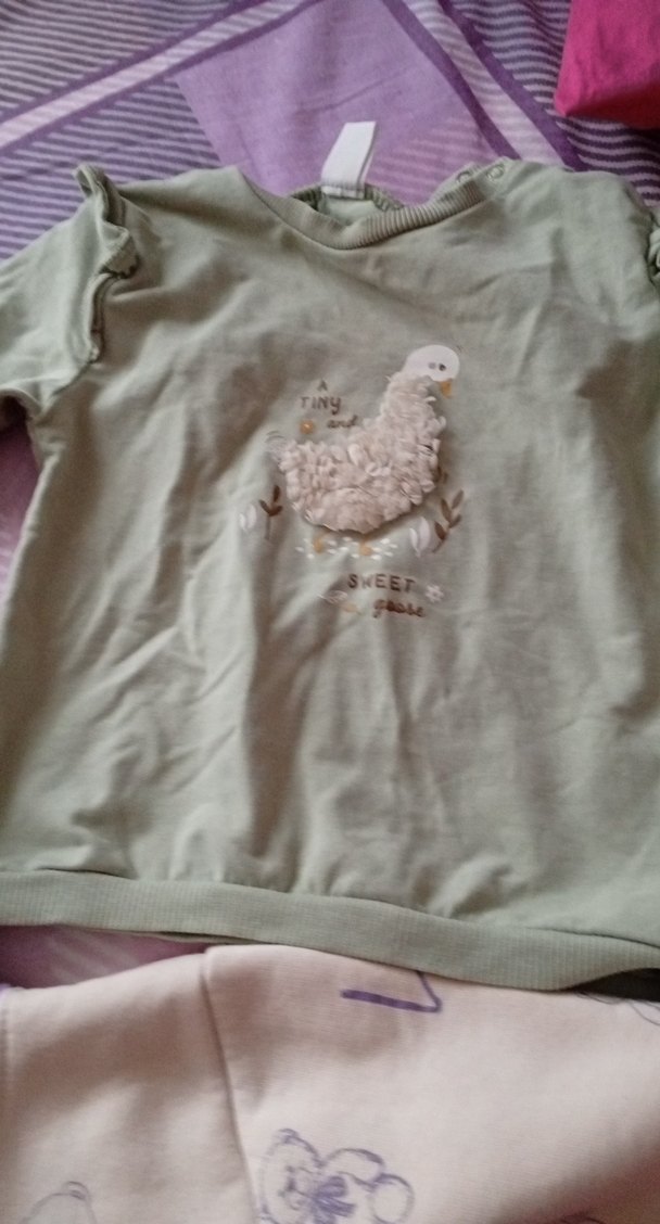 Mor Nakışlı Bebek Kız Takımı, Uzun Kollu - Görsel 3