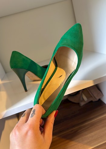 Yeşil Süet Stiletto Topuklu Kadın Ayakkabı - Görsel 4