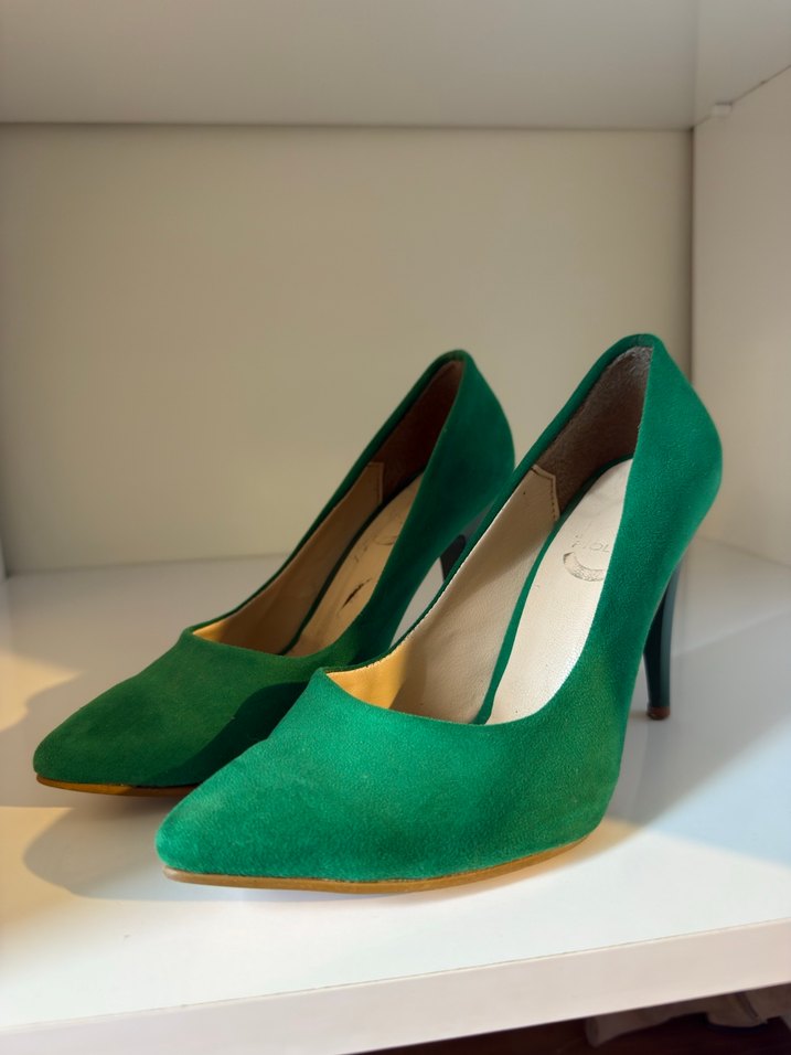 Yeşil Süet Stiletto Topuklu Kadın Ayakkabı - Görsel 2