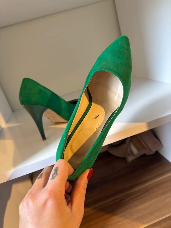 Yeşil Süet Stiletto Topuklu Kadın Ayakkabı - Görsel 4