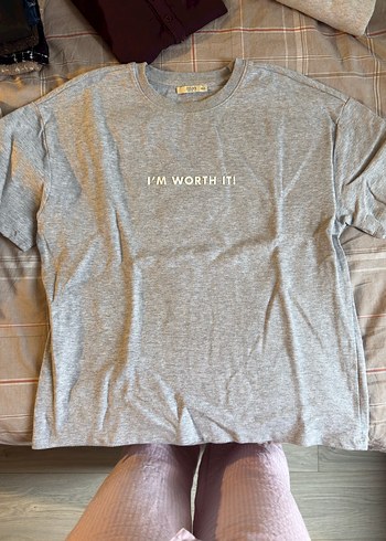 Gri Rahat Kesim oversize tişört - Görsel 2