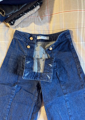 Düğmeli Mavi Midi Denim Kadın Pantolon - Görsel 2